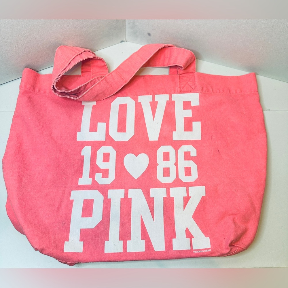 Victoria’s Secret Pink Coral Pink Love Pink 1986 Cotton Tote Beach Shop Travel